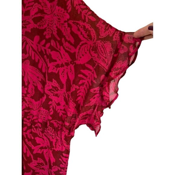 Torrid Floral Top 3X Pink Chic Chiffon Dolman Boho Western Retro Classic Sheer - Picture 4 of 14